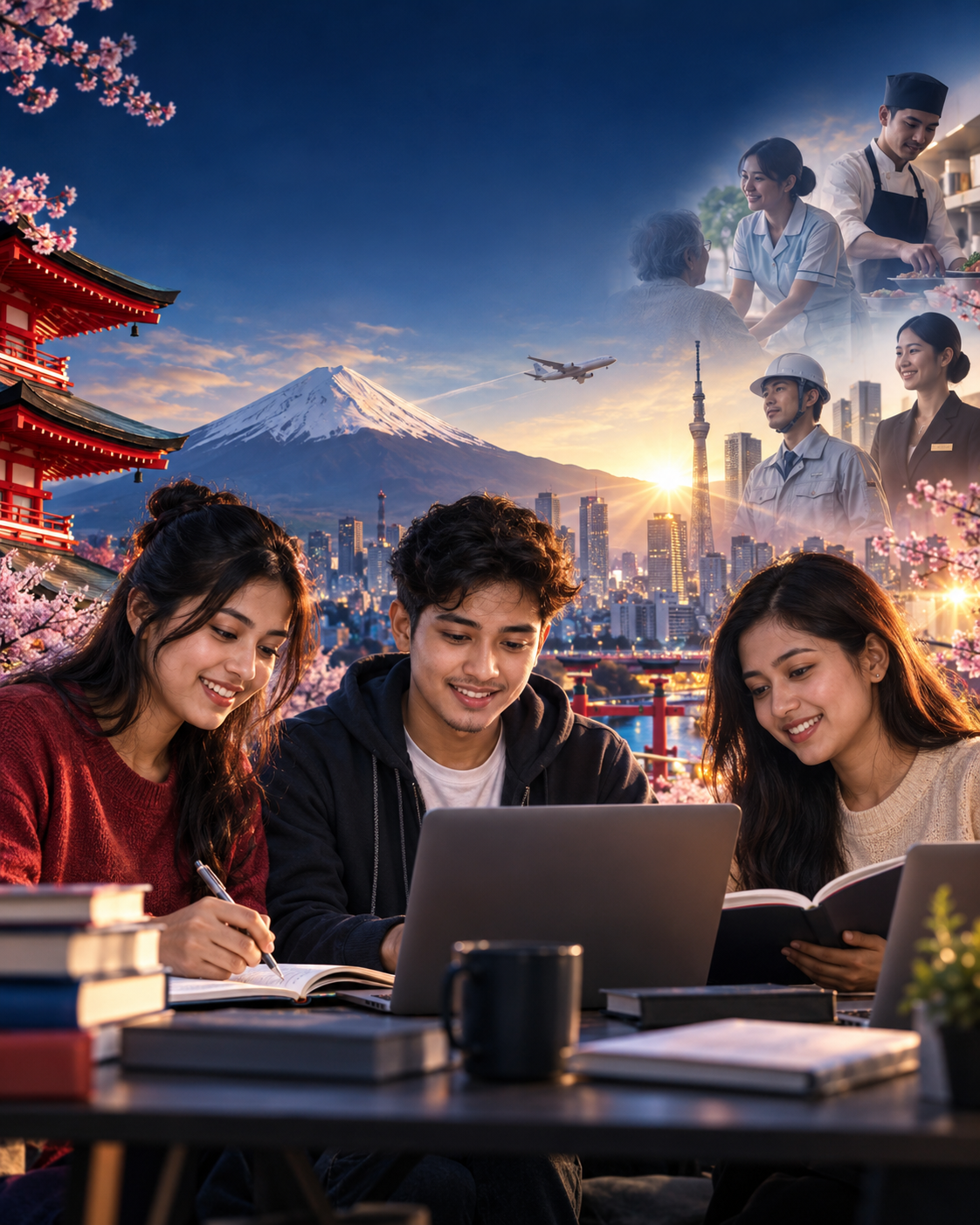 Nepali students preparing online for study and SSW careers in Japan